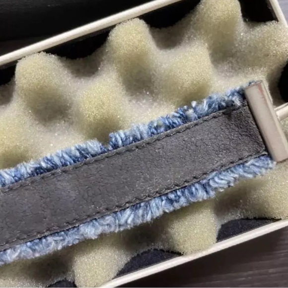 Authentic Chanel Bracelet Bangle Denim Fringe Silver Hardware Navy - Picture 8 of 10